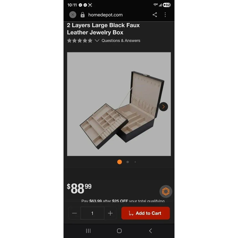 2-Layer Large Black Faux Leather Jewelry from Home Depot